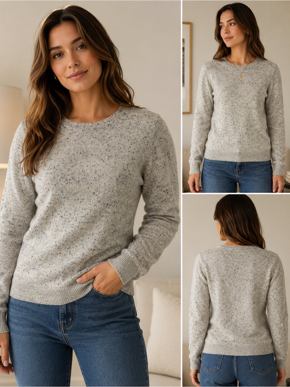 Charter Club Luxury 100% Cashmere Speckled Crewneck Sweater Women M